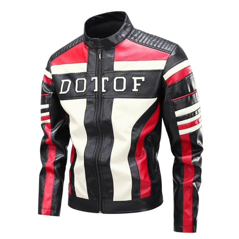 High Street Men's Vintage Biker Leather Jacket Autumn Winter Retro Stand Collar Motorcycle PU Coat Warm Windproof Casual Jacket