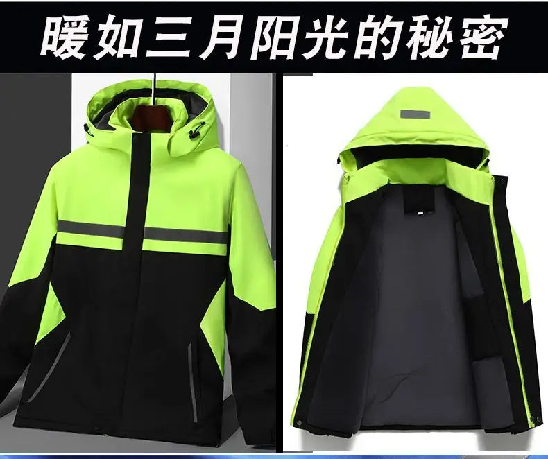 New Winter Work Jacket, Waterproof Windproof Reflective Thermal Coat with Fleece Lining, Stain Resistant Outdoor