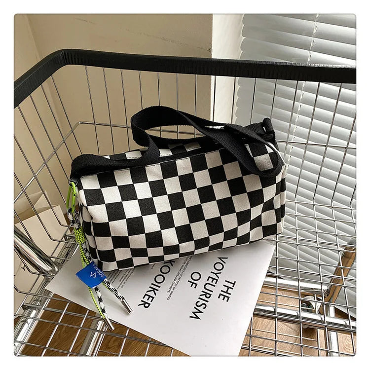 Plaid Shoulder Bag for Women Handbag CrossBorder Canvas Leisure  Fashion Bag Ladies Embroidered Han Female Pocket Purse