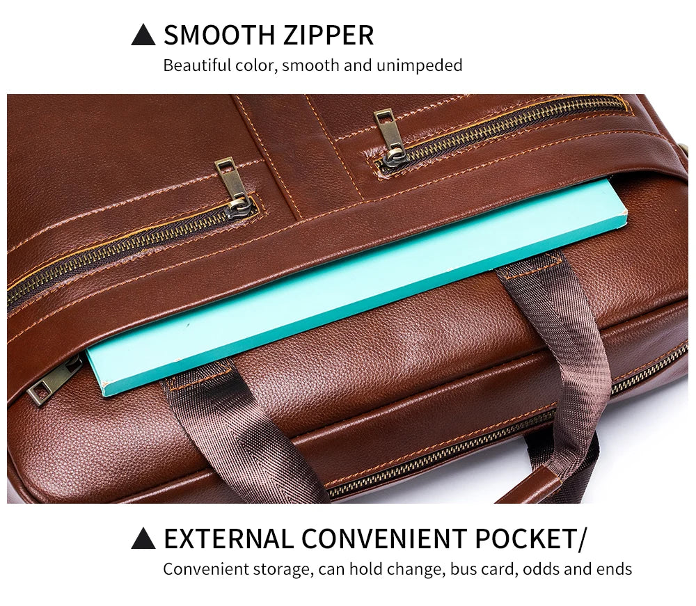 Hot Selling Men's Bags, Leather Handbags, Men's Top Layer Cowhide Briefcase, 15 Inch Computer File Bag