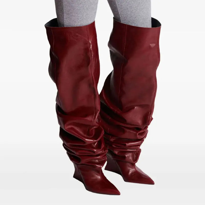 Women's Fashion Pointed Thick Soled Pleated Short Boots, Autumn and Winter Thick Heeled Long Boots, Sexy Runway Women's Boots