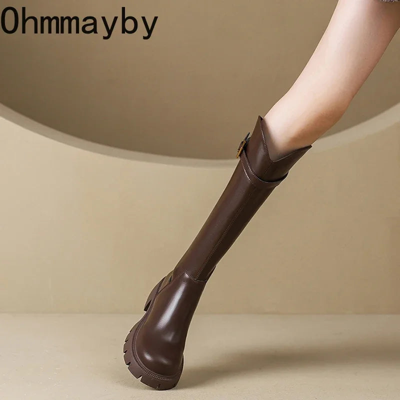 Fur Lining Women Knee High Boots Fashion Knight Long Booties Square High Heels Autumn Winter Warm Short Plush Shoes