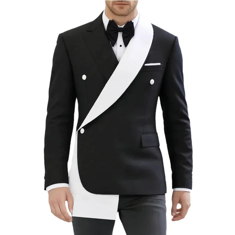Suit Blazer Jacket Men's Black White Patchwork Suit Jacket Asymmetrical Design Blazer Stage Host Wedding Banquets Party Blazer