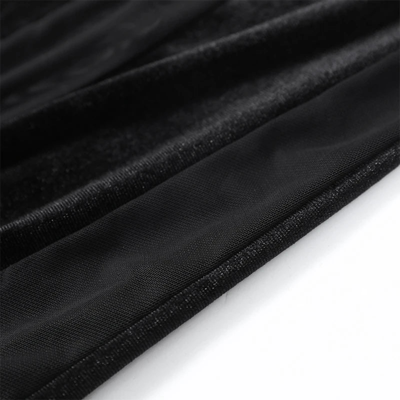 Women Black Velvet Sheer Maxi Dress Sexy Chic Mesh Patchwork Off-shoulder Waist Cinching Slim Maxi Dresses 2026 Club Party Gowns