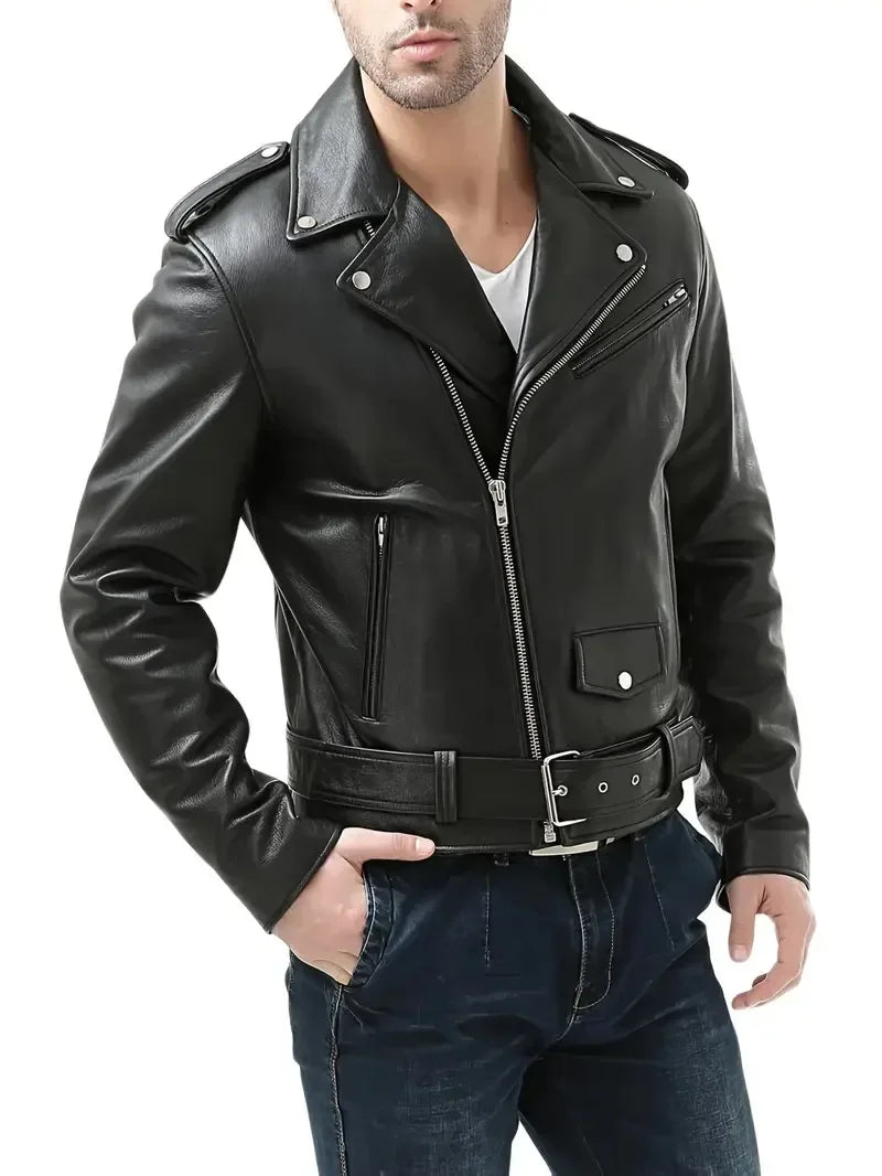 Leather Jacket Business Black Red Men Casual Leather Coats New Men Business Fashion Male Suit Collar Large Size Slim Fit Top