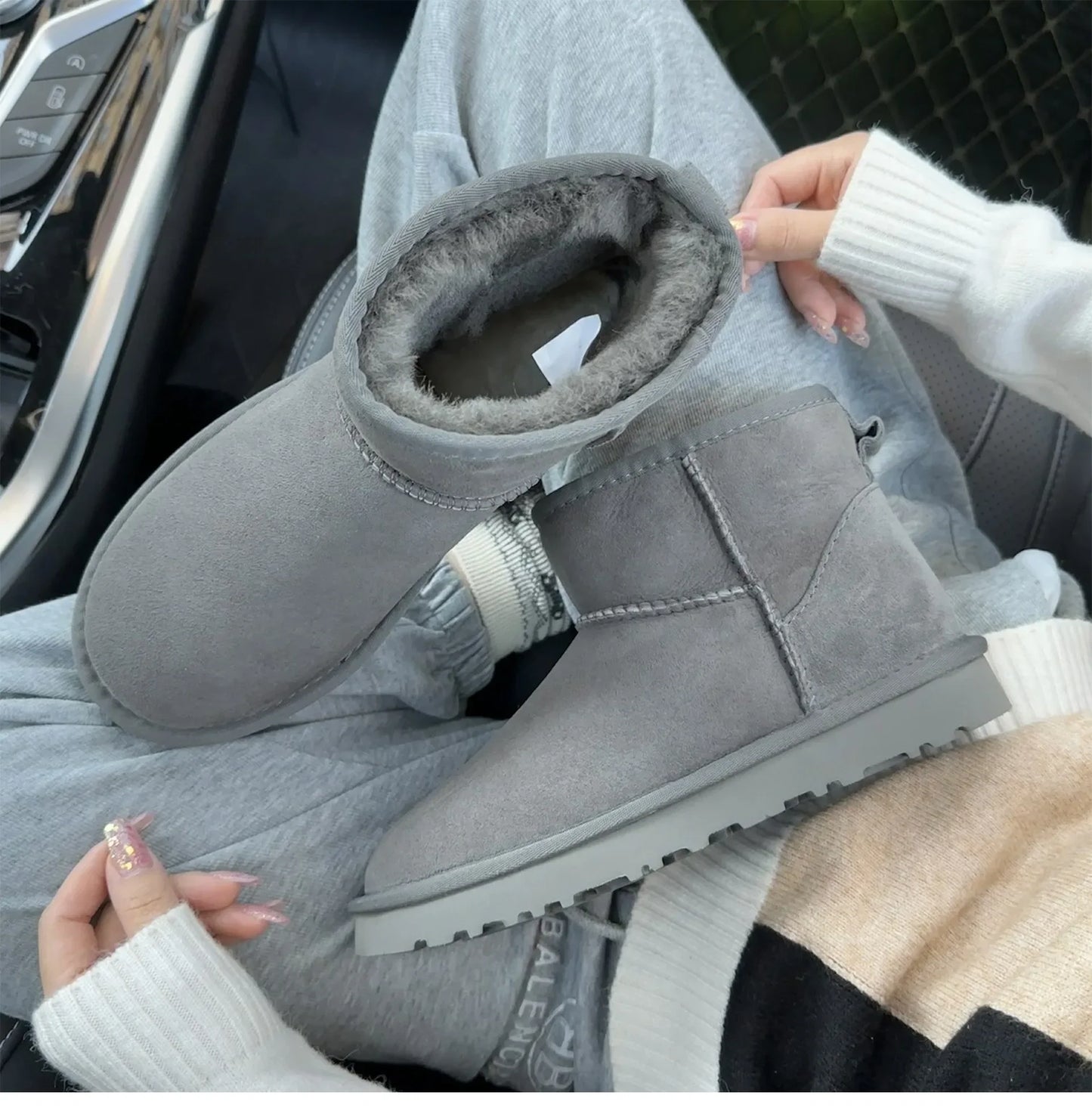 5854 men's and women's sheepskin and wool snow boots, integrated fur and leather, winter thick and warm women's boots