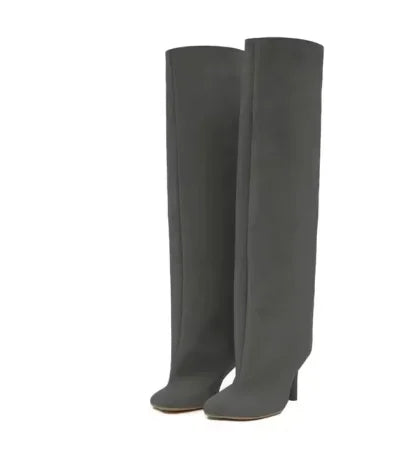 2025Women's Autumn and Winter New Slim Fit High Heels Knee High Boots Fashionable Plus Size Medium Long Boots Knight Boots