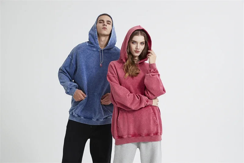 2024 Autumn Winter Men 420gsm Hoodies Streetwears High Street Heavy Weight Washed Cotton Sweatshirts Brand Tracksuit