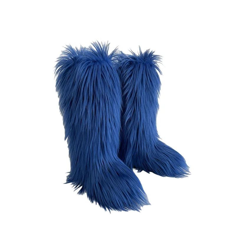 Hot Sale Ins Fashion Long Women Furry Boots Winter Knee Length Keep Warm Ladies Snow Boots