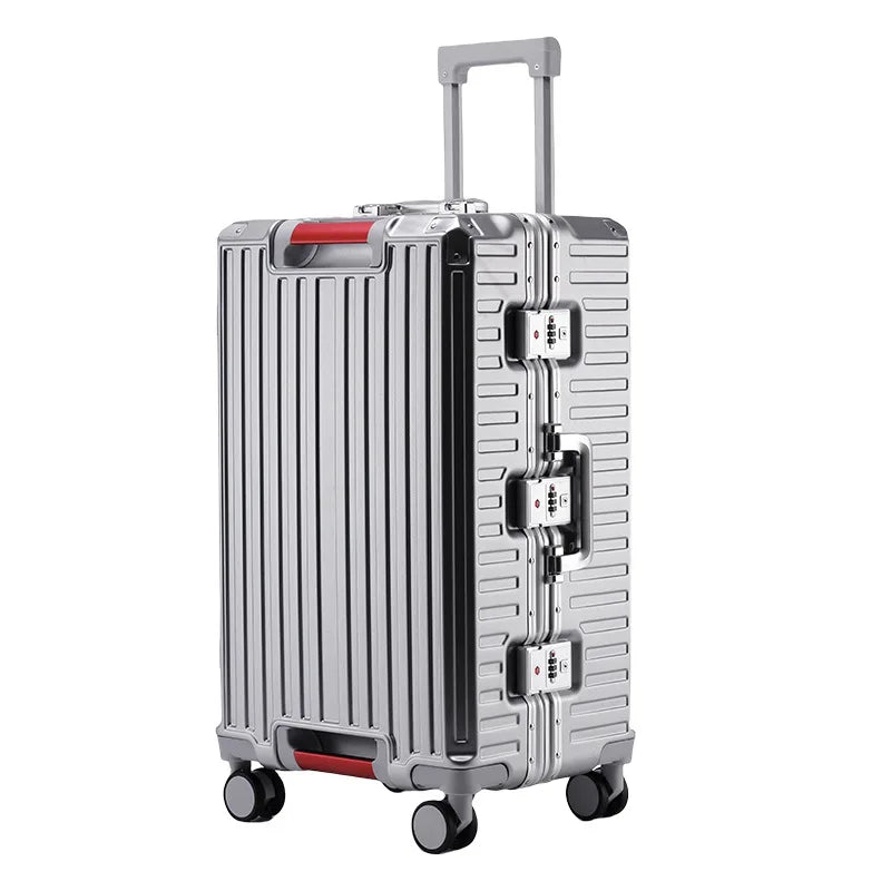 Five-wheel Aluminum Frame Suitcase 30 inch Multifunctional Cabin Password Trolley Case Luggage with USB Cup Holder Suitcases