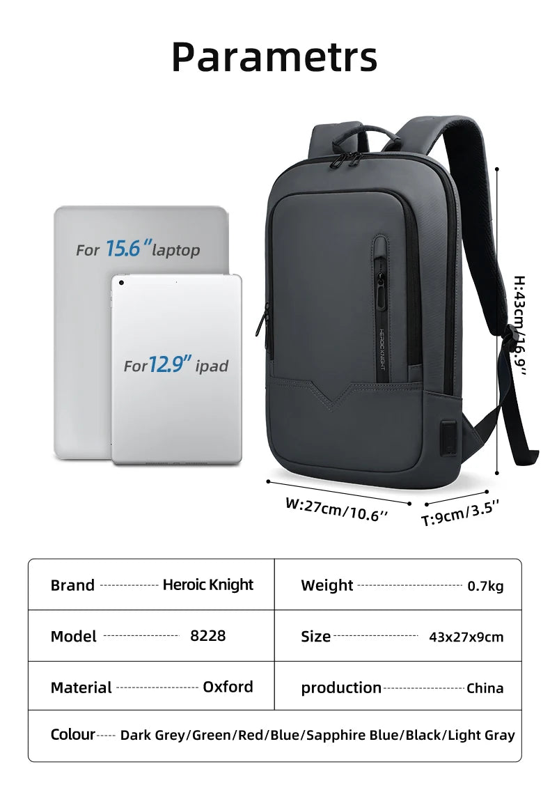 Heroic Knight Laptop Work Backpack Slim Men Waterproof Multifunctional 15.6"17" Business Trip Backpack Fashion Male School Bag