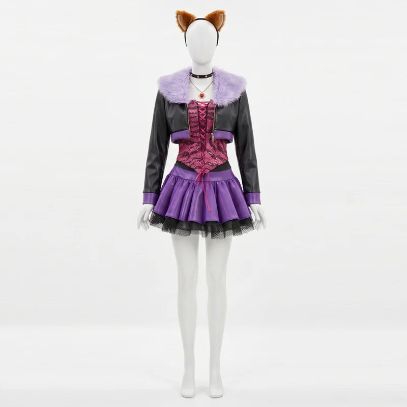Y2K Gothic Punk Werewolf Girl Costume, Furry Beast Girl Anime Cosplay Dress, Halloween Spooky Role Play Outfit For Women, Kemono