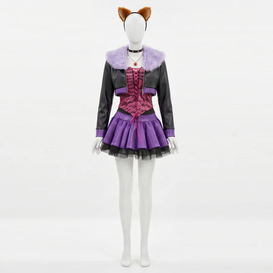 Y2K Gothic Punk Werewolf Girl Costume, Furry Beast Girl Anime Cosplay Dress, Halloween Spooky Role Play Outfit For Women, Kemono