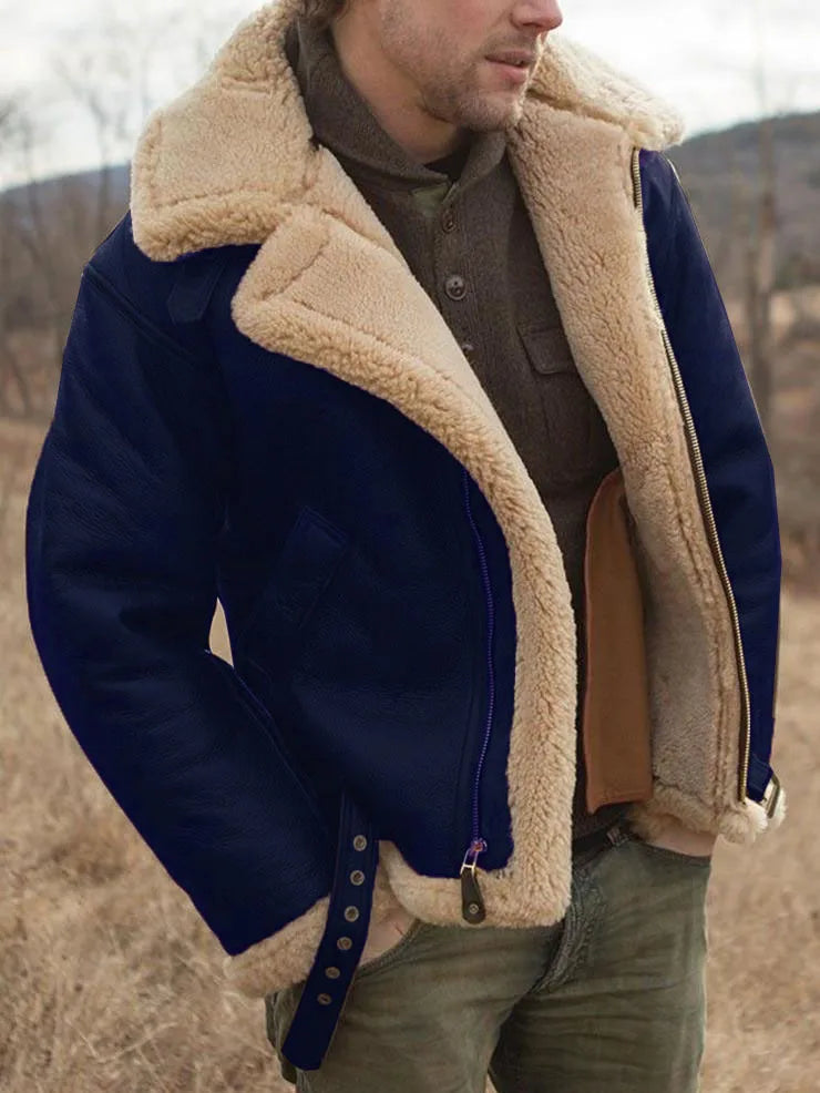 Thickened Men's Coats Winter Jackets Leather and Fur Integrated New High Quality Turn Down Collar Long Sleeve Men Clothing