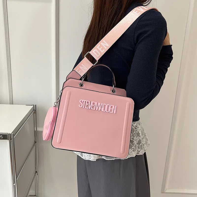 Trendy Commuter Women's Shoulder Bag Fashionable Letter Print Simple Urban Style PU Material Medium Size Zipper Opening Cross...
