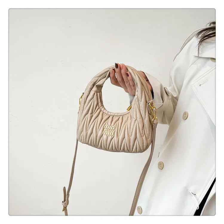 Designer Women Handbags 2025 French Women's Bag Pleated Miu Niche Trendy Handbag Crescent Bag Ins Single Shoulder Crossbody Bag
