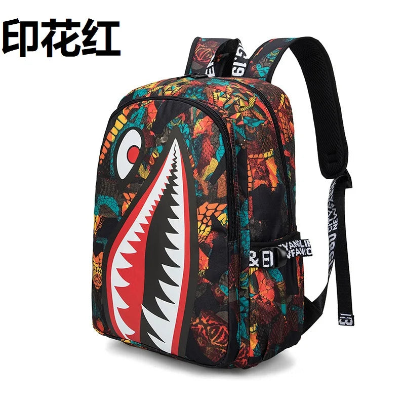 Cool shark mouth prints bagpack boy camouflage college bags unisex schoolbags waterproof backpacks student large capacity bags