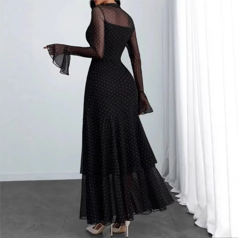 2026 Long Sleeves Evening Dress Dresses For Woman Party Wedding Temperament Sexy Slim Banquet Slit Printed Fashion Ruffles Slim