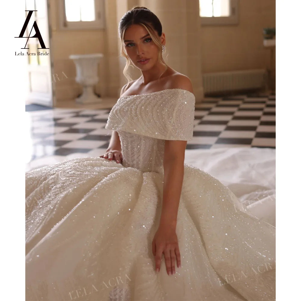 LelaAcra Luxury A-Line Wedding Dress 2026 Off the Shoulder Beading Princess Bride Gown SM244 Customized Party Vestido De Noiva