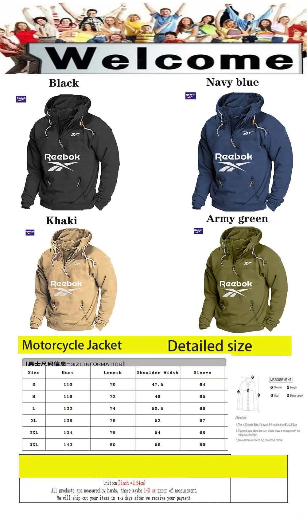 Reebok Men's Winter-Spring Warmth Hooded Sweatshirt - Daily Outdoor Multi-Pocket Zippered Comfortable Top - Solid Color Classic