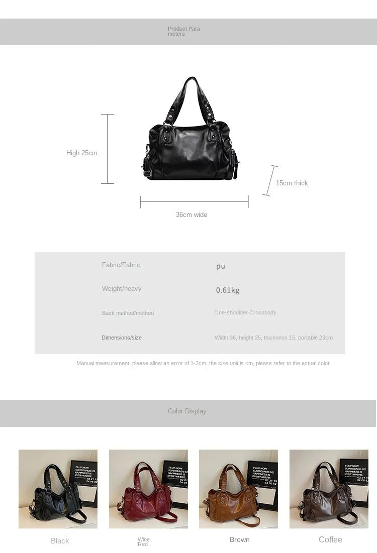 Large Capacity PU Shoulder Bag Rivet Buckle Thread Solid Casual Tote Crossbody Bag 2025 Hot Sale Bags for Women Bolsas Femininas