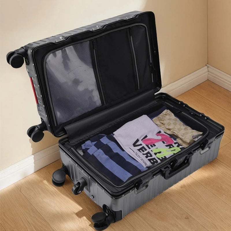 Five-wheel Aluminum Frame Suitcase 30 inch Multifunctional Cabin Password Trolley Case Luggage with USB Cup Holder Suitcases