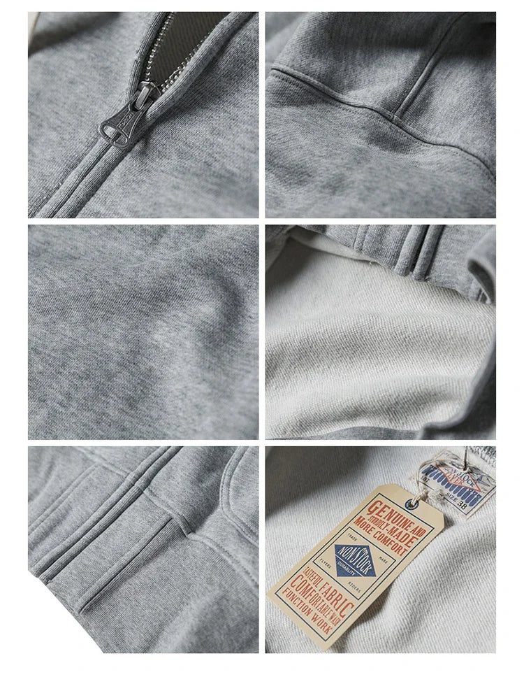 Non Stock Men's Zip Up Hooded Sweatshirt Heavyweight Solid Color Hoodies Thick