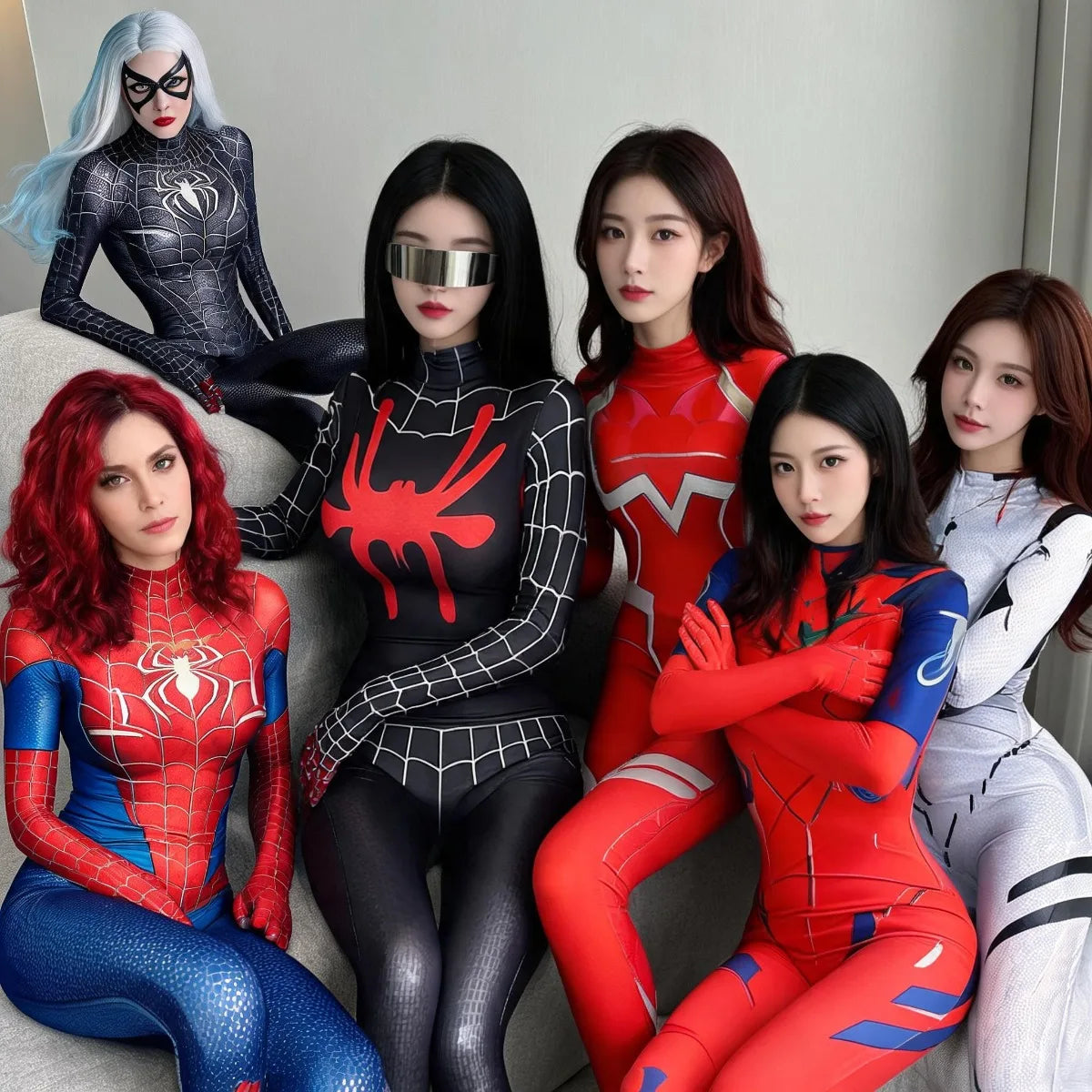 MJ Spider Woman Superhero Cosplay Costume Miles Morales Spiderwoman Spidey Superhero Halloween Bodysuit Zentai Suit Jumpsuit