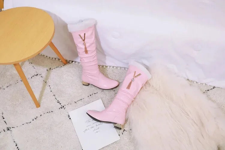 Winter Warm Knee High Boots Women Platform Wedges High Heels Snow Boots Slip on Winter Ladies Shoes White Black Pink 2025