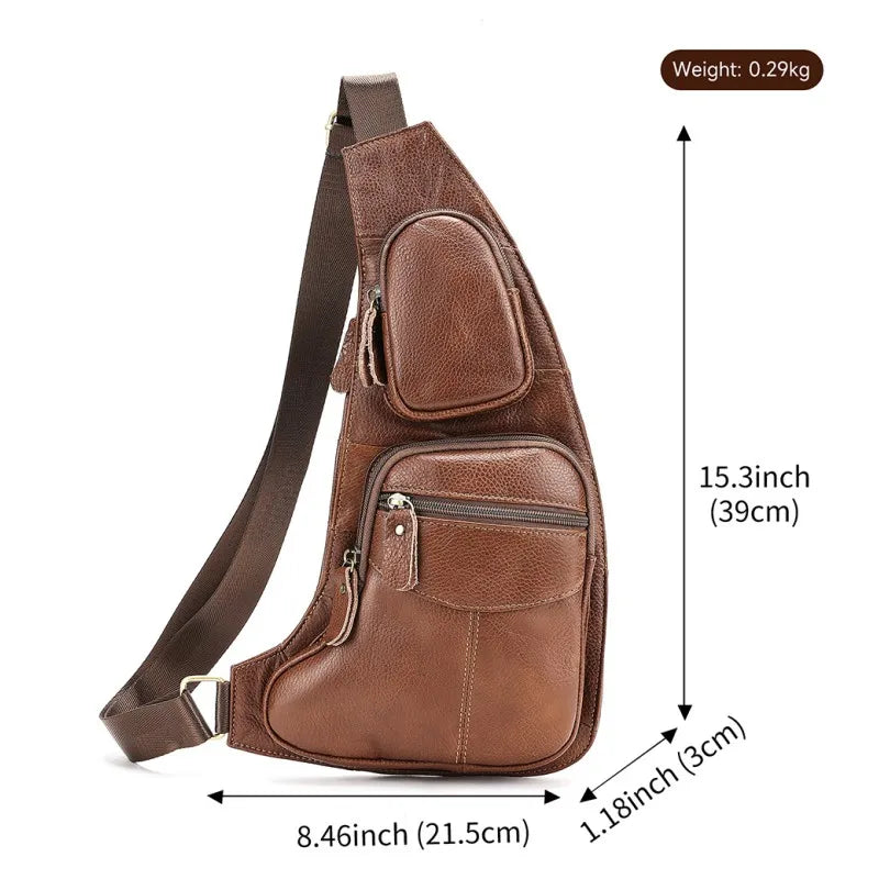 Men Genuine Leather Sling Cross Body High Quality Chest Bag Multi-Pockets Casual Male Cowhide Shoulder Bag Backpack Rucksack