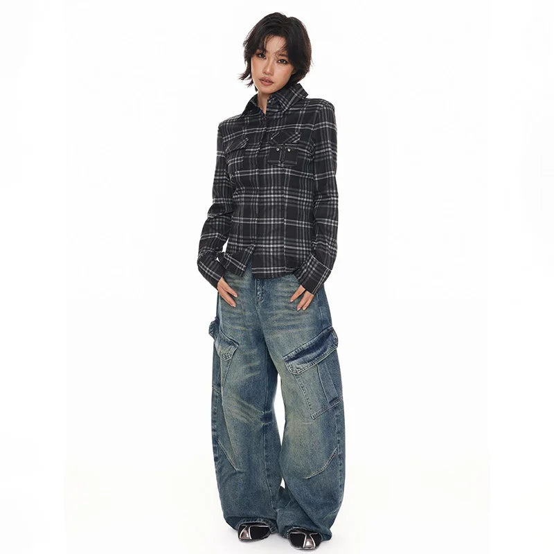 Fashionable Casual Multi Pocket Curved Jeans Men'S And Women'S Micro Flared Wide Leg Pants Straight Leg Workwear Pants