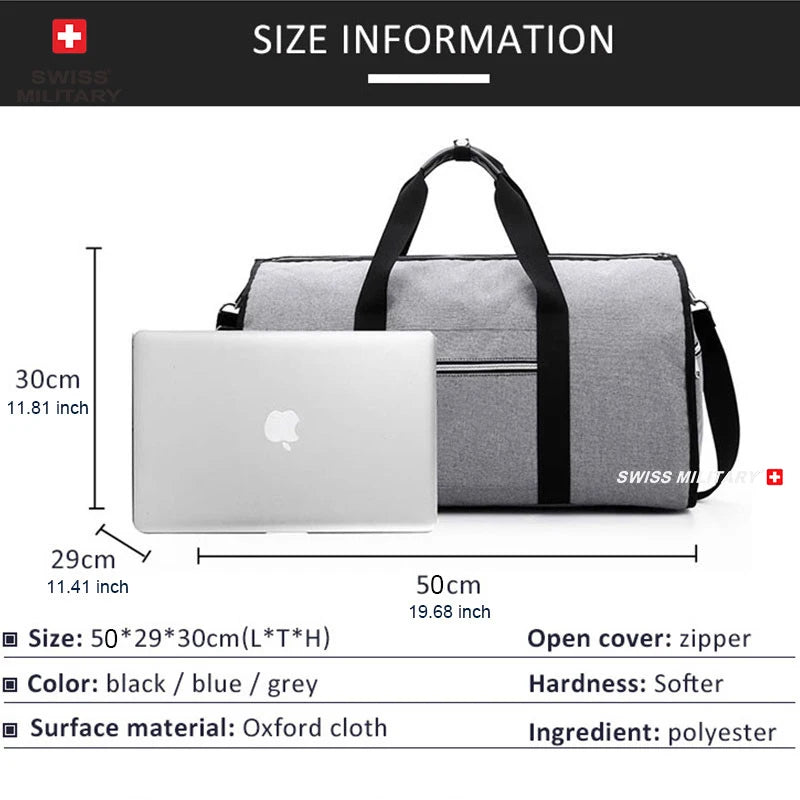 SWISS MILITARY New Men's Business Garment Bags Large Multifunctional Foldable Suit Bag with Shoes Bag Gym Bag Shoulder Bags