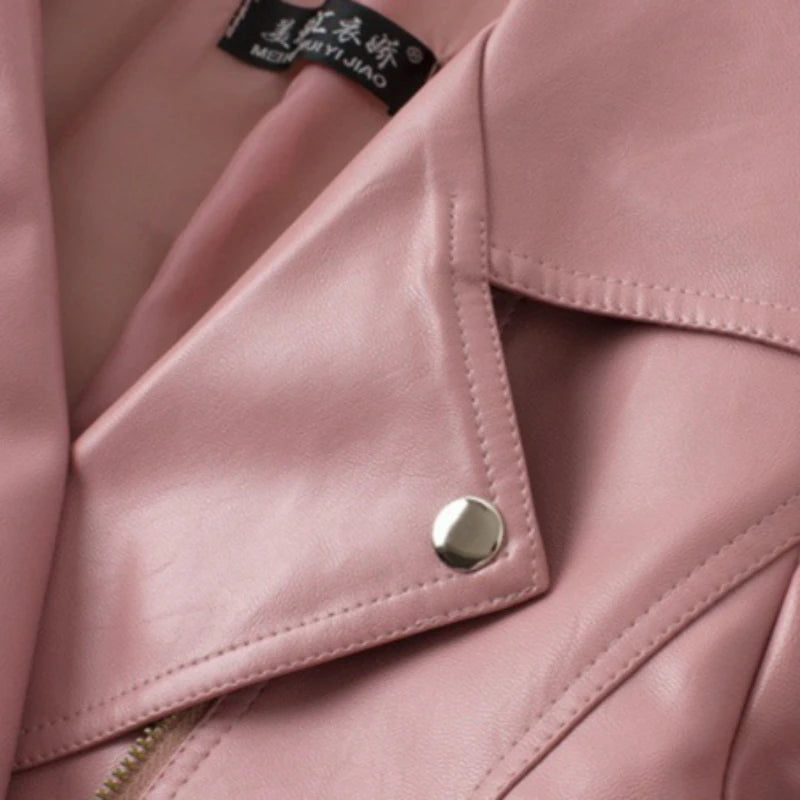 2026 Fashion Pink Black Leather Jacket Women's Short Coat Spring Autumn Zip-up Loose PU Leather Outerwear Student Casual Jackets