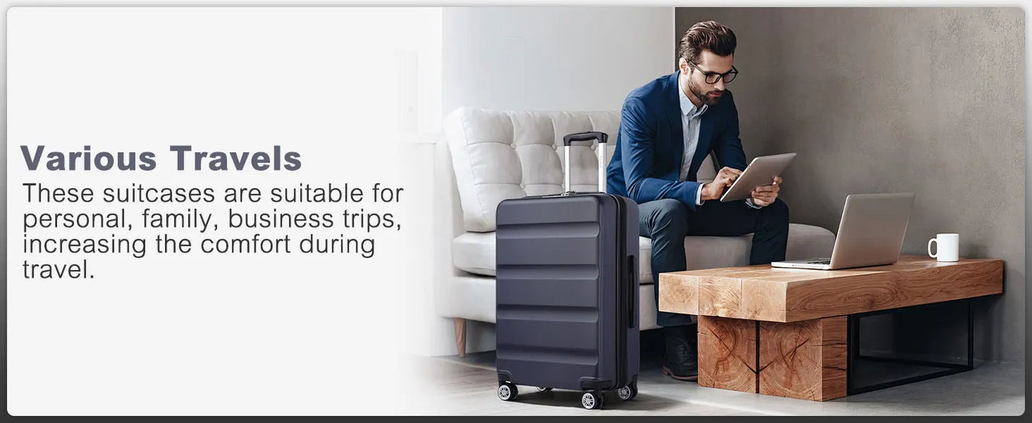 KONO hand luggage Suitcase-Lightweight hard case with TSA Lock & 4 spinner wheels, cabin-fit (55/65/75cm)