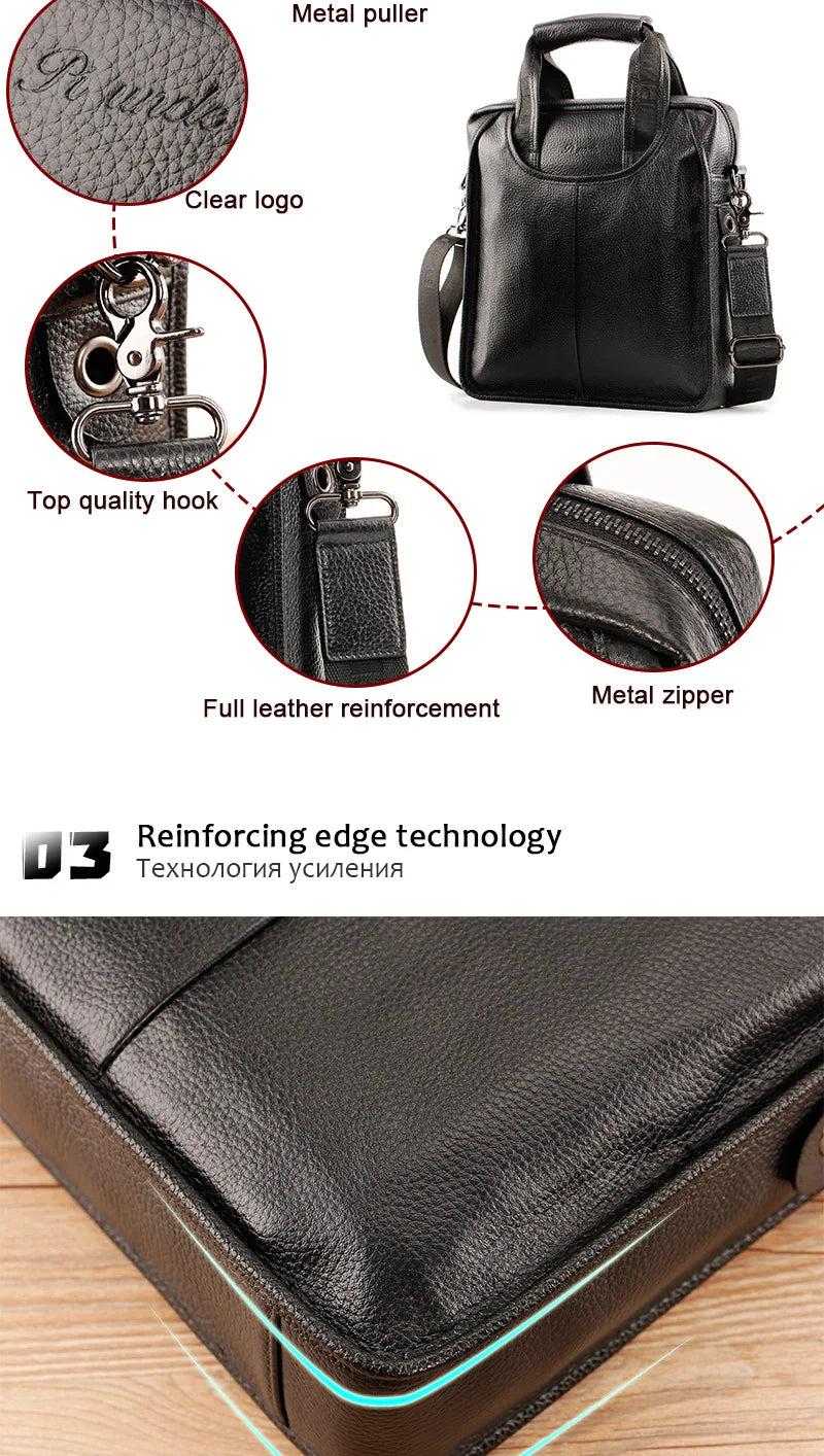 Business Briefcase Shoulder Messenger Bags Men's Genuine Leather 10-inch Laptop Bag's Men's Briefcase Office Business Handbag