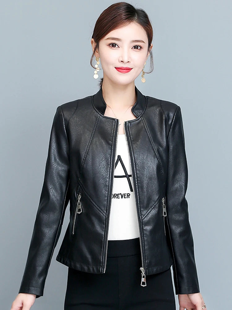 Real Leather Biker Jacket Women's Short Style 2026 Spring Autumn New Korean Version Slim Fit Stand Collar Miniature Coat