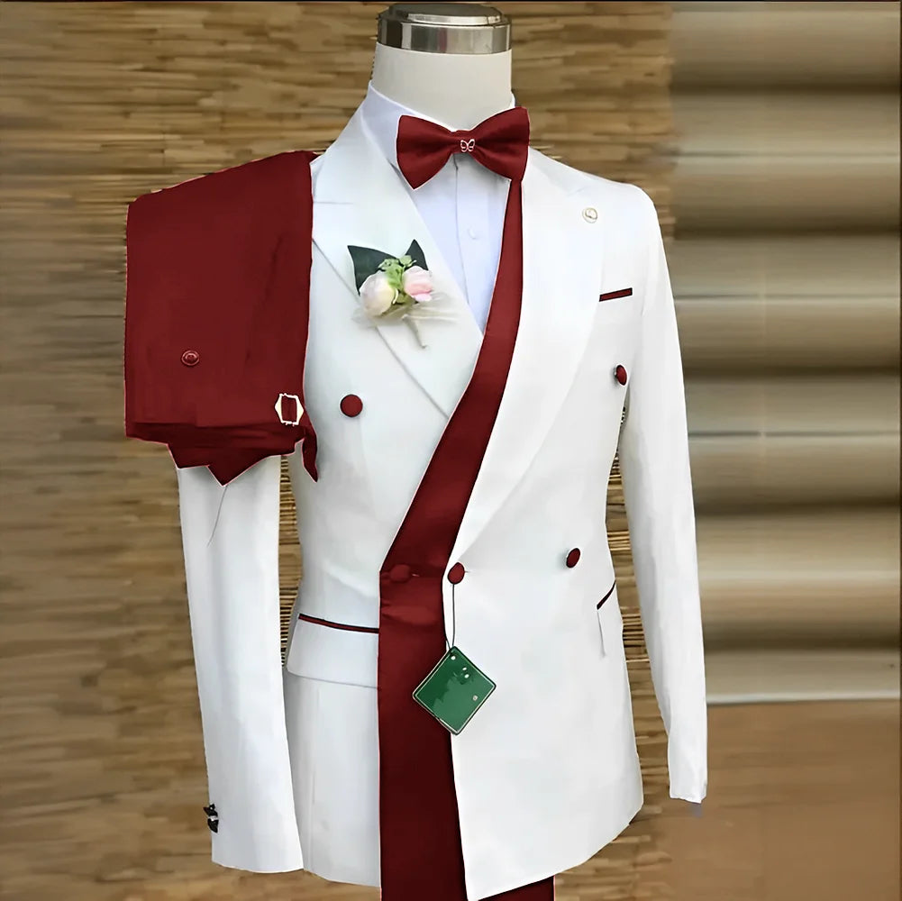 Double Breasted Men Suits Wedding Formal Party Groom Tuxedo Banquet Man Sets 2 Pieces Peaked Lapel Jacket with Pants Customized