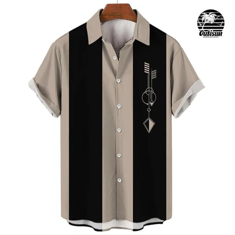 Men Stripe Elegant Blouse Color Printing Idols Clothes Robe Soccer Short Sleeve Casual Social Cufflinks Oversized Fashion Shirts