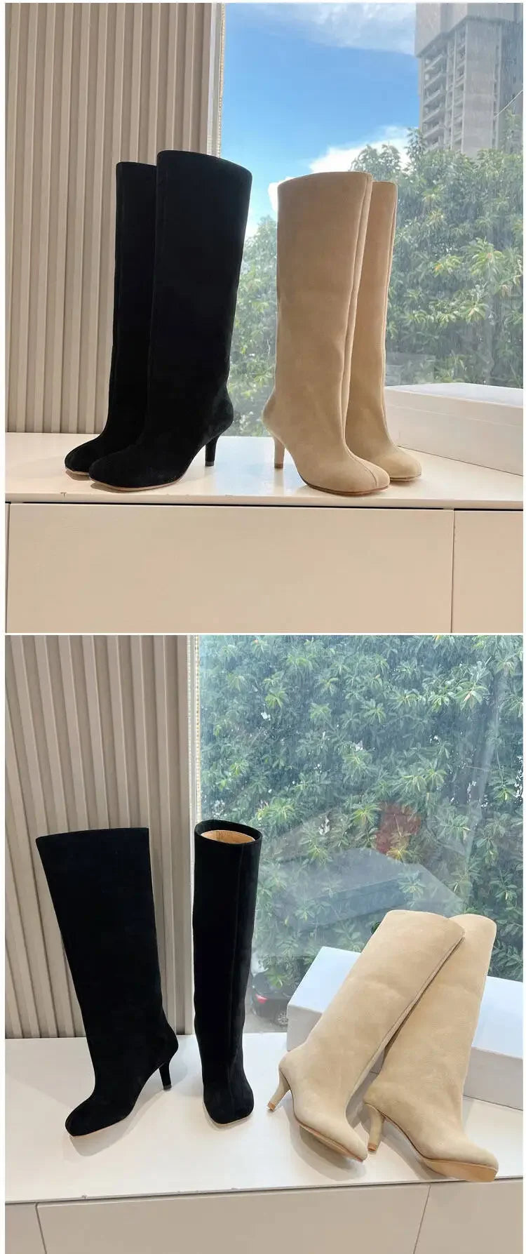 2025Women's Autumn and Winter New Slim Fit High Heels Knee High Boots Fashionable Plus Size Medium Long Boots Knight Boots