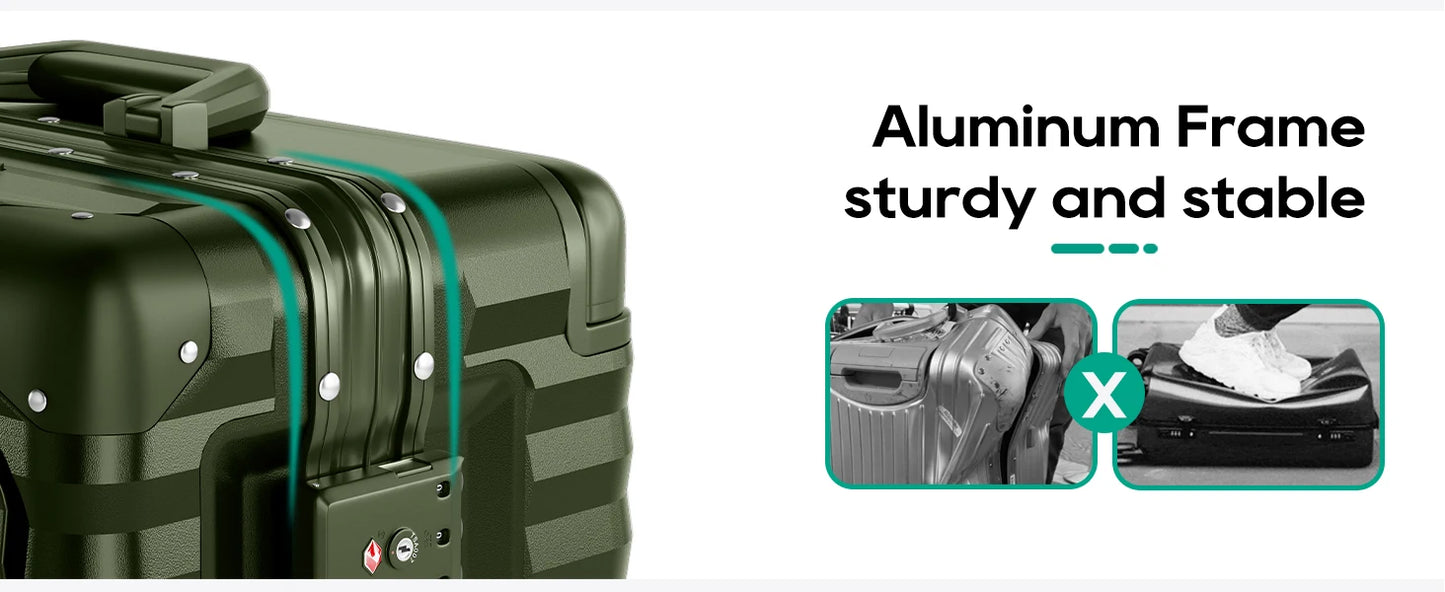 Joyway 20 inch Aluminium Carry on Luggage Suitcase with Front Pocket, USB Port, Cup Holder, TSA Lock and Spinner Wheels