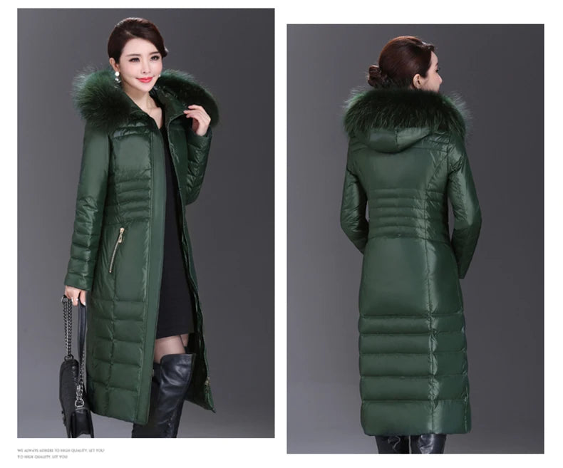 Shengyu Boya Middle-Aged and Elderly Women's Over-The-Knee Long down Jacket, Thickened Slim-Fit Coat for Mothers, New Style