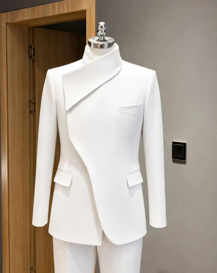 Solid Color Groom Wedding Tuxedos Stand Collar Formal Business Party Birthday Men Pants Suits Wear Customized Outfits 2 Pieces