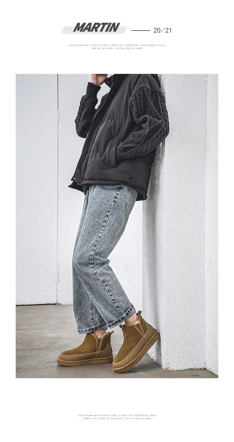 Women's Thick Bottom Mid-Calf Snow Boots Fur Lined Warm Synthetic Leather Rubber Sole Winter Shoes Two-Way Wear Korean Style