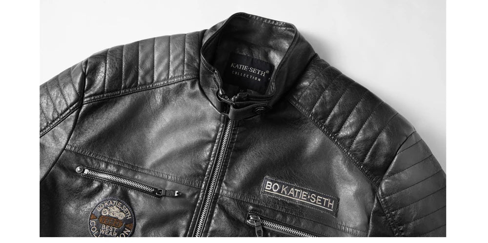 Autumn Winter Men's PU Leather Jackets Fashion Men Retro Zipper Biker Leather Coats Men Fleece Lined Warm Windbreaker Jacket 7XL
