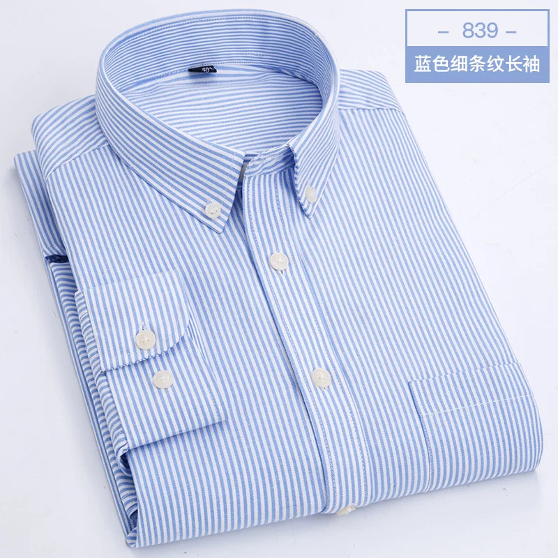 Men's long sleeve shirt Oxford woven casual non-ironing spring summer autumn slim top comfortable trend fashion with white shirt