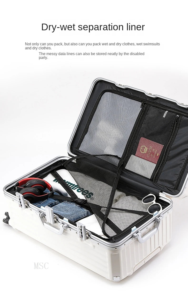 Five-wheeled Luggage 34 inch Thicken Aluminum Frame Suitcase USB Cup Holder Large Capacity TSA Lock Trolley Case Brake Wheel 24"