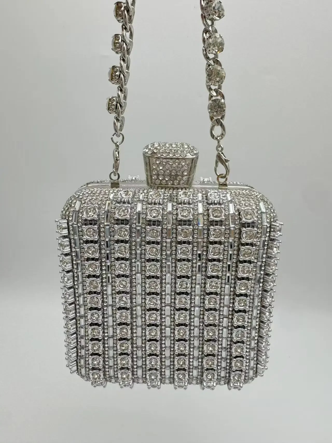 Handmade Diamond Encrusted Square Clutch Evening Bag Small Size Portable Sparkling Polyester Fiber Dinner Bag for Women