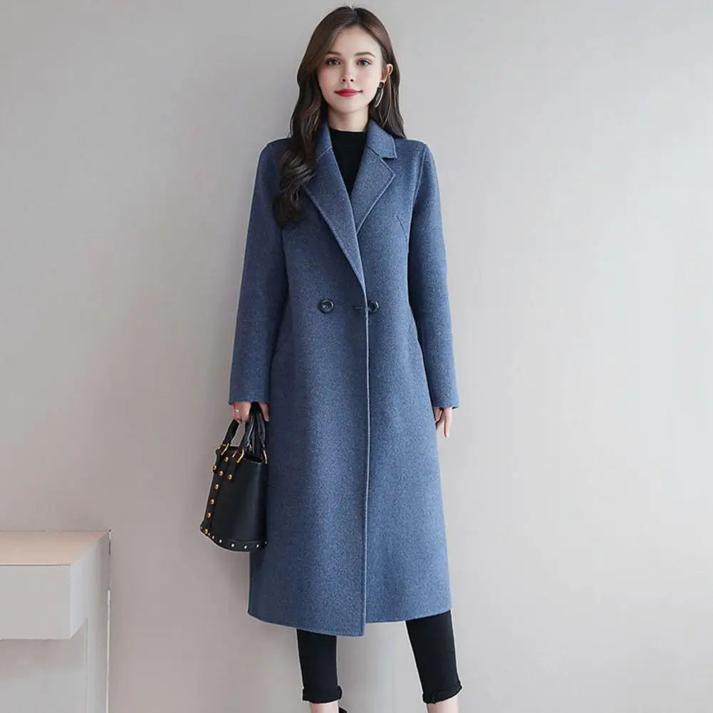 Women Wool Coat Women's Wool Peacoat Mid-long Overcoat Casual Notch Lapel Trench Coat Thick Single-breasted Fall Winter