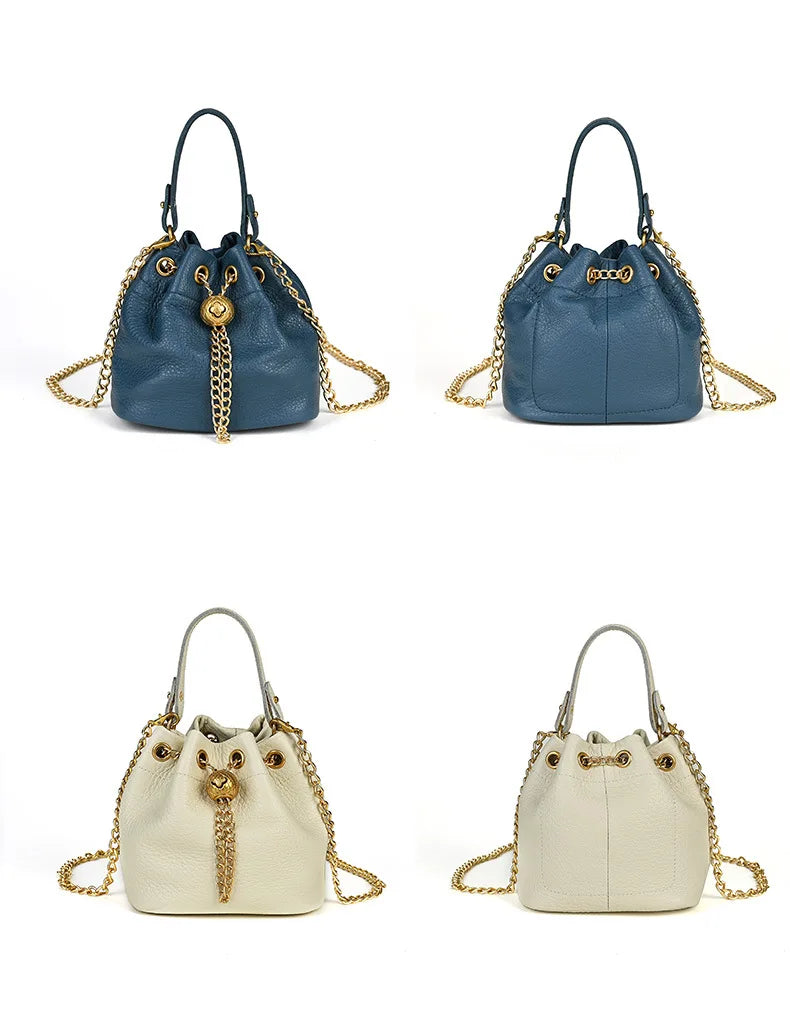 LD-Soft Leather Bag Versatile for All Seasons, Sweet and Ladylike. Top Layer Cowhide Handbag, Single Shoulder Bucket Bag