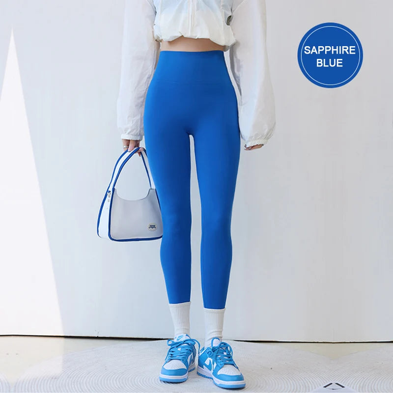 BIVIGAOS Spring Summer Back Pocket Nude Feel Sharkskin Leggings Women Fish Bone High Waist Push Up Sport Fitness Running Legging